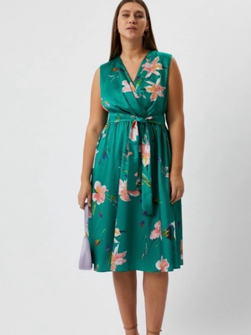 Marina Rinaldi Persona Dora Floral Midi Dress Nwt Size 18 Green Belted